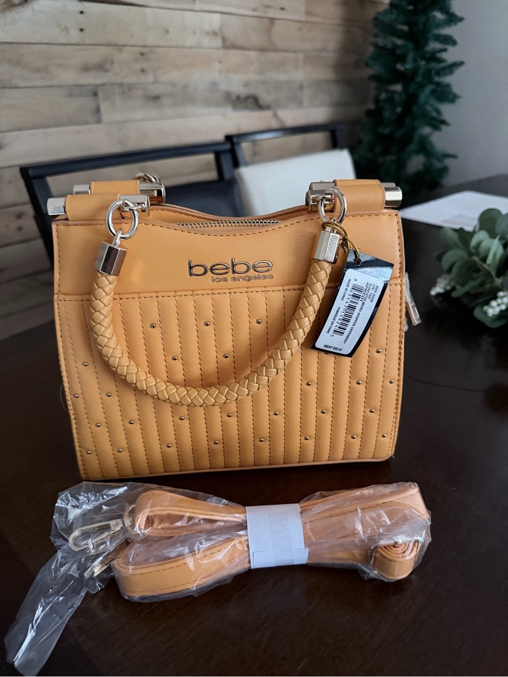 bebe NWT Quilted Studded Mini Satchel in a gorgeous orange color